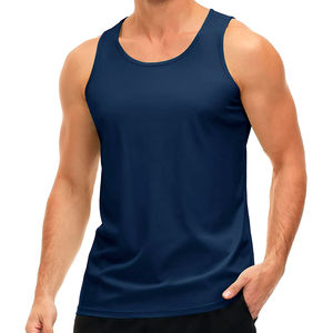 Camisetas sin mangas al por mayor para hombre, color azul marino sólido, corte regular, cuello redondo, para verano. - Product Image 2