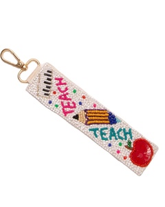 Beautiful <b>pencil</b> design <b>colourful</b> seed beaded keychain and handmade beaded embroidery keyring from India - Product Image 6
