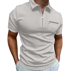 Polo homme gris premium 2026 à manches courtes avec poche zippée, décontracté, tricoté, respirant, design uni, coupe classique - Product Image 3