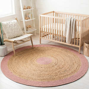 120 cm Natural <b>Round</b> Braided Jute Rug with Teal Border, Handwoven Circular Floor Rug for Scandinavian Interiors - Product Image 3