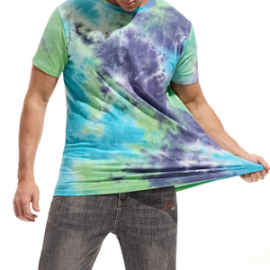 Camiseta de Manga Corta con Estampado Tie-Dye para Hombre, Corte Regular, Cuello Redondo, Informal, de Algodón, Tejida, Personalizada - Product Image 5