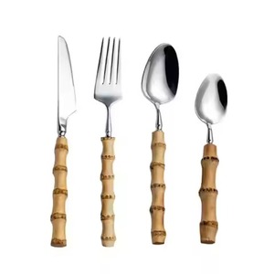 Ensemble de couverts élégants en acier inoxydable avec manche en bois, cuillère, fourchette, couteau, ustensiles de cuisine haut de gamme - Product Image 6