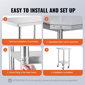 Banco da Lavoro in Acciaio Inox Resistente 24 X 18 X 38 Pollici con 4 Ruote e 3 Livelli di Altezza Regolabili per Preparazione Alimenti - Product Image 6