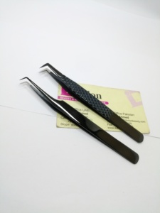 Black Eyelash Extension Tweezers <b>Plain</b> & Diamond Grip Lash Tweezers Custom Logo Professional Sustainable Fiber Tip Tweezer Set - Product Image 5