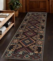 Tapis de couloir, cuisine, chambre 2x6 - Paillasson d'intérieur antidérapant à poils ras, motif tribal, style cabane rustique Western Bear