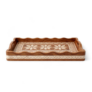 Plateau en bois Papdi artisanal Bela, incrustation nacre, motif floral, rectangulaire, pour servir des en-cas, plateau décoratif pour l'hôtellerie - Product Image 3