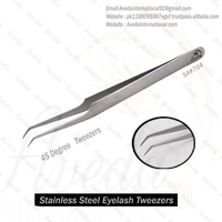Pince à épiler pour cils et sourcils en acier inoxydable anti-magnétique, légère, flexible, durable, à pointe pointue à 45 degrés, 12/14 cm