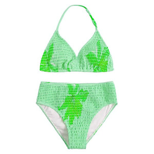 Ensemble de bikini imprimé tropical pour femme, haut triangle à col halter, bas taille haute, maillot de bain extensible en spandex et polyester - Product Image 4