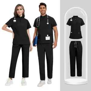 Uniformes de Hospital de Algodón Transpirable Más Vendidos, Uniformes de Enfermería de Manga Corta con Logotipo Personalizado, Conjunto de Uniformes Médicos con Cierre, Unisex - Product Image 1