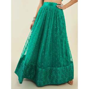 Dazzling Teal <b>Green</b> Sequins <b>Net</b> Lehenga Choli with Dupatta for Evening - Product Image 3