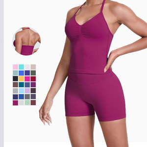 Women Cropped Yoga Bra Yoga Set One Shoulder Hanging <b>Neck</b> Vest Sports Underwear <b>Padded</b> Gym Seamless Fitness Breathable - Product Image 3