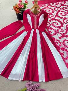 Conjunto de vestido indio listo para enviar, de seda romana con estampado digital, con dupatta de seda chinon, ropa de boutique al por mayor, completamente cosido. - Product Image 5