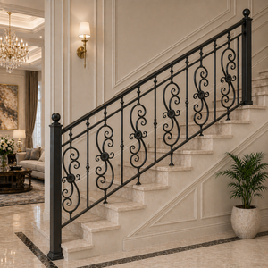 Rampe d'escalier en fer forgé sur mesure, rampe d'escalier moderne, rampes en acier métallique, robustes, durables, finition antirouille - Product Image 1