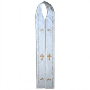 Étole en satin blanc brodée de fils d'or avec inscription biblique 1 Corinthiens 13, étole de clergé pour officiant de mariage chrétien et ministre - Product Image 1