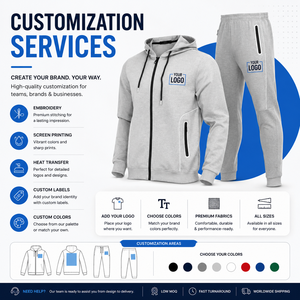 Ensemble de survêtement en molleton technique personnalisé pour homme, avec sweat à capuche zippé et pantalon de jogging, fabricant OEM ODM de tenues de sport et d'entraînement - Product Image 2