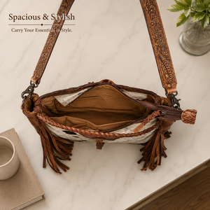 Bolso bandolera de cuero vacuno con flecos, hecho a mano, de cuero genuino, para mujer, para viaje, uso diario. - Product Image 2