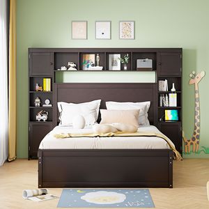 Letto matrimoniale in legno con armadio integrato, mensole e cassetti estraibili Twin XL, colore espresso - Product Image 3