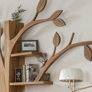 Natural Oak Wood Tree Shaped Floor Standing Bookshelf Artistic Decorative Branch <b>Wall</b> Display Rack - Product Image 4
