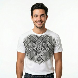 Camiseta Moderna para Hombre en Gris Oscuro con Estampado Geométrico de Corazón Dorado Art Deco, Camiseta Personalizada con Gráficos, Cuello Redondo, Corte Ajustado, Algodón - Product Image 3