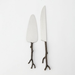 Minimalist Metal Cake Server Set With Branch Handles Dishwasher Safe <b>Flatware</b> Wedding Cutlery - Product Image 2