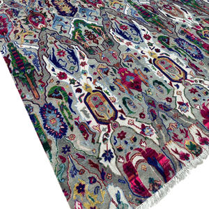 <b>Modern</b> Hand-Knotted Grey Wool Silk Area <b>Rug</b> with Floral Oriental Pattern Low Pile Luxury <b>Living</b> <b>Room</b> Hotel Carpet - Product Image 1