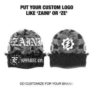 หมวกบีนนี่อะคริลิกถัก ZAINI พรีเมียม 320 GSM สำหรับผู้ใหญ่ สีเทา-ดำ ปักลายตามสั่ง - Product Image 1