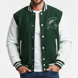 Veste universitaire pour homme de haute qualité, la plus vendue, avec logo personnalisé, vert et blanc, avec logo brodé, fermeture à boutons, vêtement décontracté pour l'automne - Product Image 1