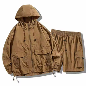 Conjunto Deportivo Corto con Capucha para Hombre, Chaqueta Cortavientos Informal, Transpirable, Ecológica, de Secado Rápido, con Pantalones Cortos a Juego, Ligero - Product Image 5