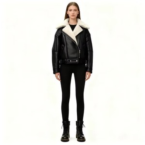 Veste en cuir d'agneau véritable unisexe sur mesure avec fourrure de renard, daim et doublure Sherpa, ceinture amovible, respirante - Product Image 1
