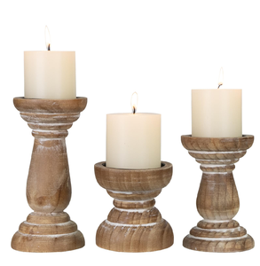 Supports de bougies classiques en bois, vente en gros, artisanaux, rustiques, pour bougies pilier - Product Image 3