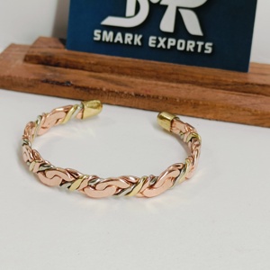 Premium Metal Craft Magnetic Copper Cuff <b>Bangle</b> Twisted Link Chain Two Tone Design Adjustable Open Bracelet - Product Image 3