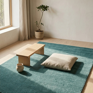 Tapis texturé en laine bleu sarcelle tufté à la main, antidérapant, à poils épais, uni, pour salon, chambre, salle à manger, maison moderne - Product Image 5