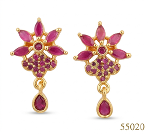 Pendientes de tuerca florales con incrustaciones de coral en tono dorado de MOLL JEWELLERS, de aleación de zinc, modernos, para fiestas nupciales, 55020 - Product Image 1