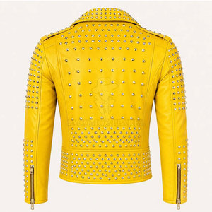 Pakistan Made Modern Men <b>Rhinestone</b> Winter Leather <b>Jacket</b> Motorcycle Biker Zip Front <b>Rhinestone</b> Fashion Outerwear - Product Image 2