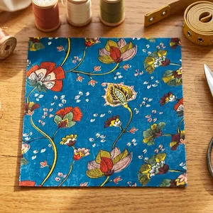 Tela de terciopelo de algodón estampada a mano, color verde azulado, con diseño floral, para tapicería, acolchado y decoración, tela de alta calidad, terciopelo natural, algodón de lujo - Product Image 1