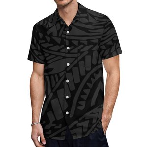 Factory Wholesale Green Polynesian Tribal Aloha Print <b>Men's</b> Short Sleeve Button Down <b>Hawaiian</b> <b>Shirt</b> with Chest Pocket Customized - Product Image 1