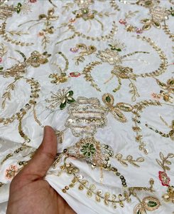 Wholesale Luxury Beaded Lace Fabric Embroidery <b>Sequin</b> Mesh Fabric Bridal Wedding Dress Party Wear <b>Material</b> - Product Image 5