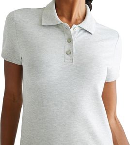 Polo de Manga Corta para Mujer, Color Gris Claro Sólido, 100% Algodón Piqué, Corte Regular Informal - Product Image 1