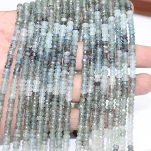 Perles Rondelle à facettes aigue-marine 3-4mm 13 pouces brin de pierres précieuses naturelles pour la fabrication de bijoux - Product Image 1