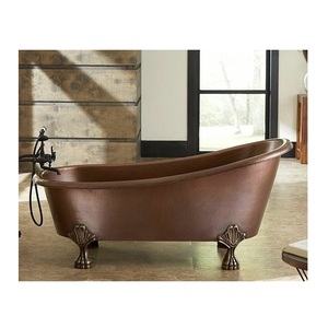 Hammered Copper Antique Clawfoot Freestanding Bathtub Luxury High-Back Vintage Elegant Oval Soaking Tub with Ornate Detailing. - Product Image 1
