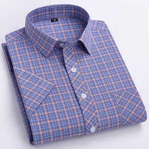 Chemise d'été à manches courtes pour hommes, 100% coton, à carreaux, boutonnée, streetwear, haut léger, vêtements de travail décontractés pour hommes - Product Image 6