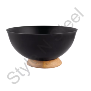 Premium Stainless Steel Large Salad Mixing Bowl Outside Black Color with Wooden Stand Unique Black Kitchen Bowl - Product Image 1