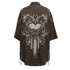 เสื้อเชิ้ตแขนสั้นโอเวอร์ไซส์สำหรับผู้ชาย พิมพ์ลายหัวใจมอเตอร์ไซค์และโซ่ สไตล์นักขี่มอเตอร์ไซค์ ผ้าฝ้ายทอ - Product Image 3