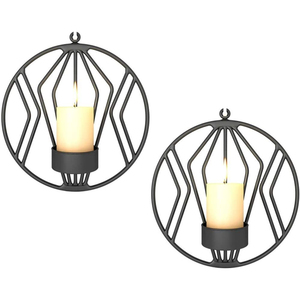 Set Of 2 Black Iron Wall Sconces Vintage Decorative Metal <b>Tealight</b> <b>Candle</b> Holders Wall Hanging Candlesticks For Home & Events - Product Image 3