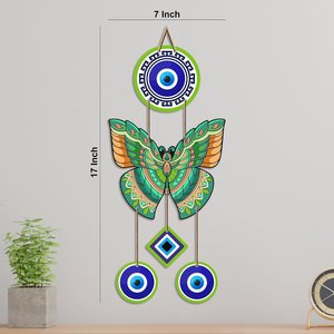 Colgante de Pared de MDF con Mariposa Verde y Ojo Turco - Amuleto de la Suerte Vastu Art Deco para la Entrada del Hogar - Product Image 6