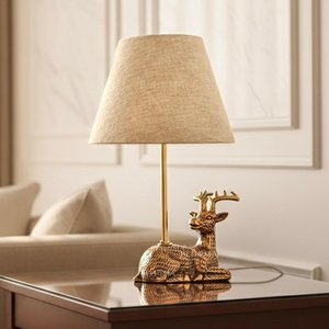 Luxury design antique brass Deer <b>Table</b> Lamp Modern Reindeer Base Linen Shade Creative Animal <b>Bedside</b> Light Bedroom decor - Product Image 1