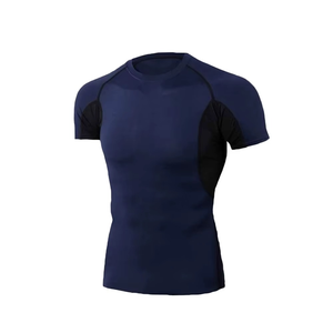 Chemise de compression à manches courtes pour homme, bleu marine, séchage rapide, spandex, polyester - Product Image 1