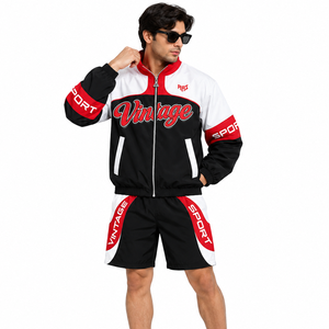 Veste à capuche et short en nylon athlétique Y2K Streetwear pour hommes, coupe-vent color block avec logo brodé personnalisé - Product Image 1