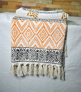 Manta de Viaje Moderna y Lujosa para Todas las Estaciones, Estilo Bohemio Indio, 100% Algodón Orgánico, Tejido con Estampado de Bloques, Ligera, Lavable a Máquina, para el Hogar - Product Image 6
