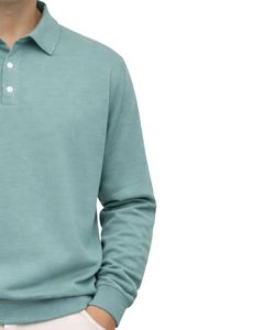 Sudadera Polo Personalizada para Hombre, Color Verde Mar, Manga Larga, Mezcla de Algodón Suave, Estilo Casual, Cuello Clásico, Ropa de Invierno, Fabricante - Product Image 3